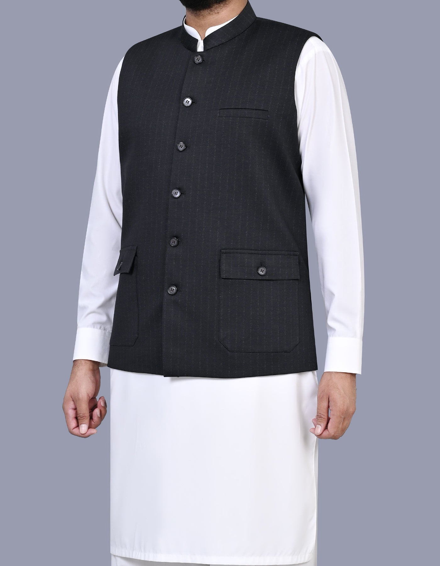 Black Stripe Waist Coat WC2524-1C-38
