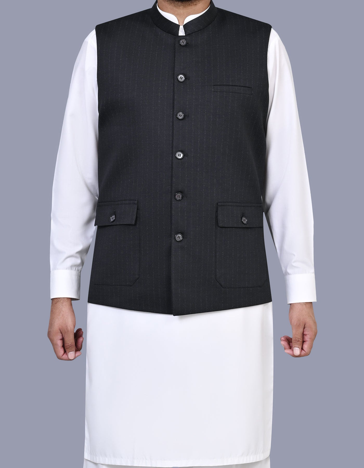 Black Stripe Waist Coat WC2524-1C-34