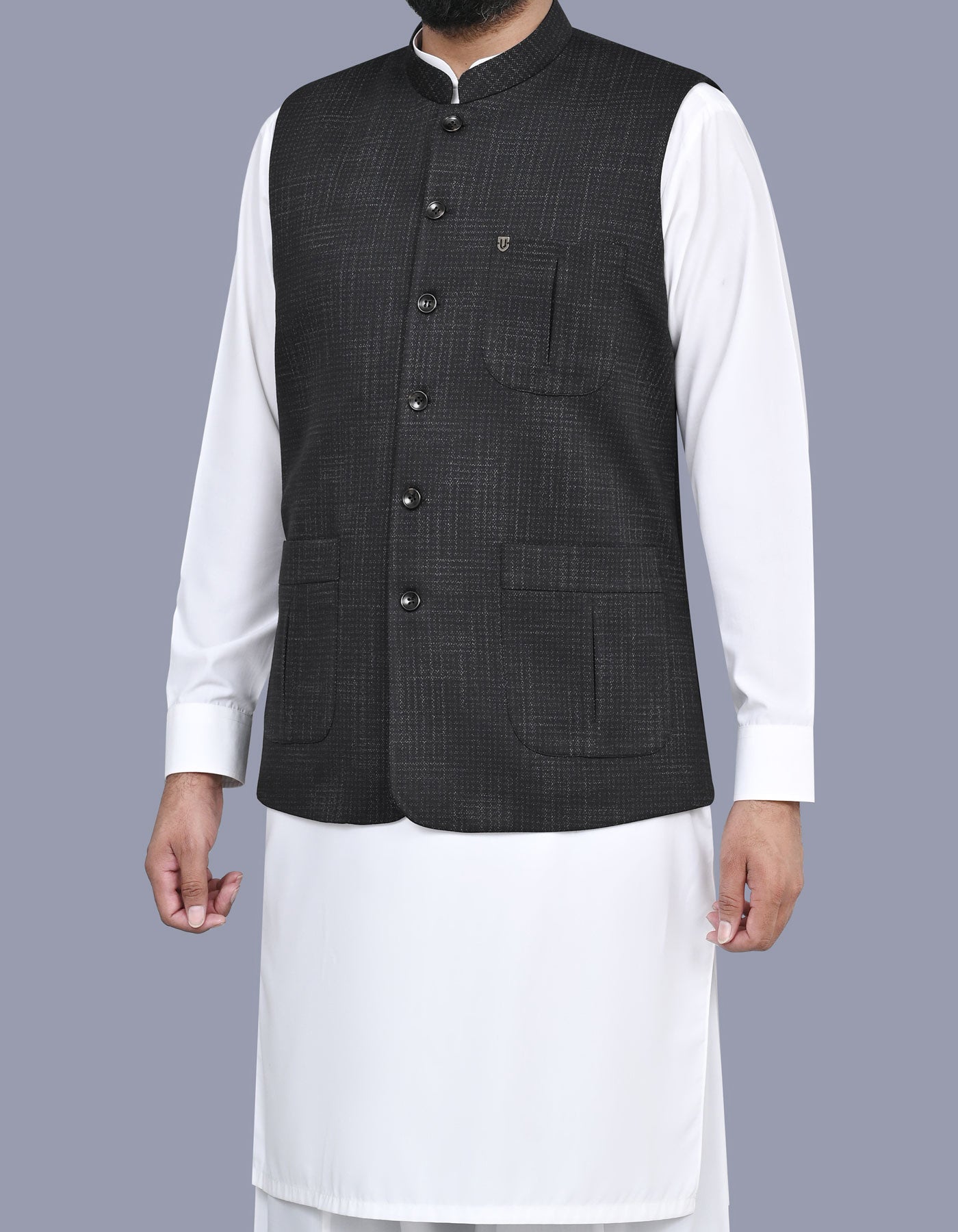 Black Printed Waist Coat WC2525-1S-38