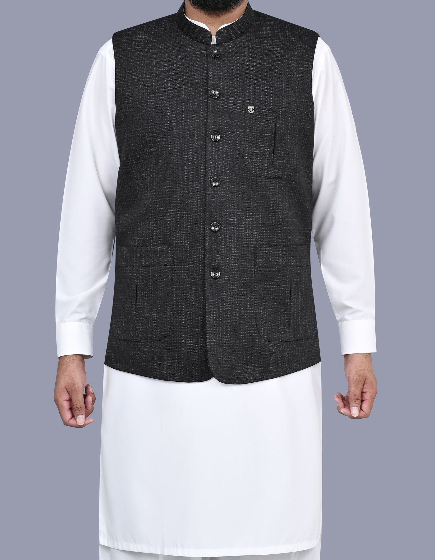 Black Printed Waist Coat WC2525-1S-34