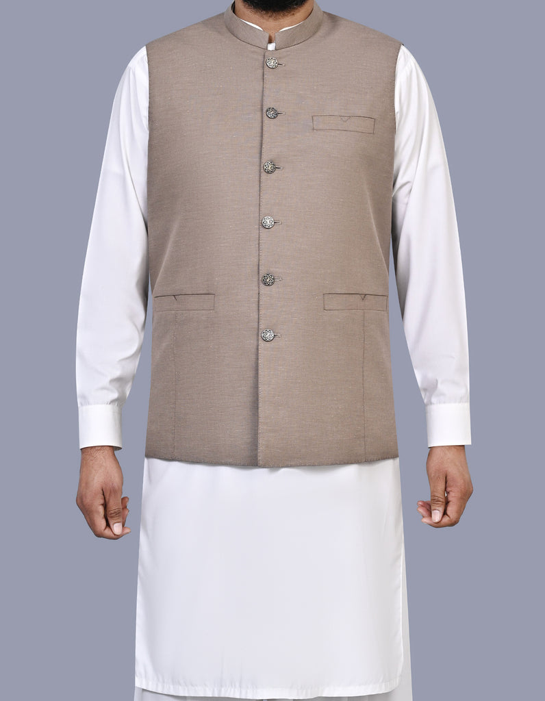 Beige Texture Classic Fit Waistcoat