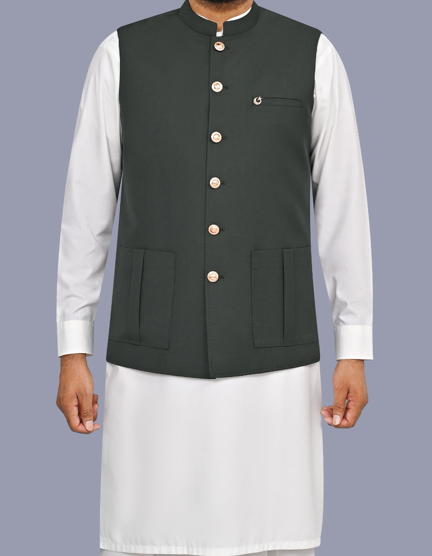 D Green Plain Waist Coat WC2625S-34