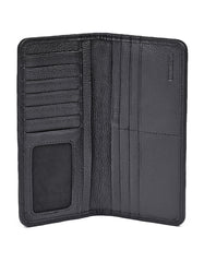 Black Texture 100% Leather Long Wallet