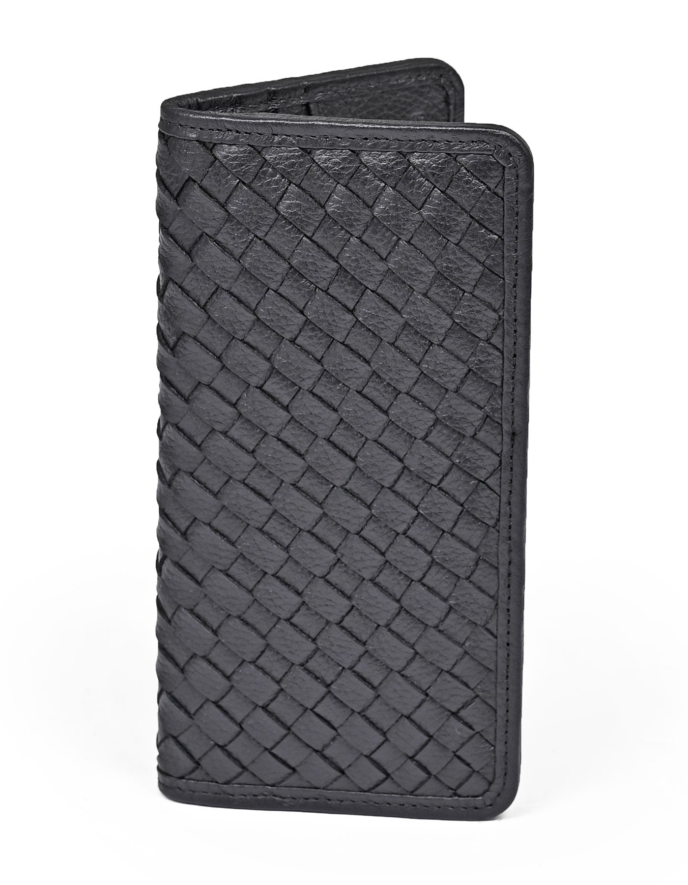 Black Texture 100% Leather Long Wallet