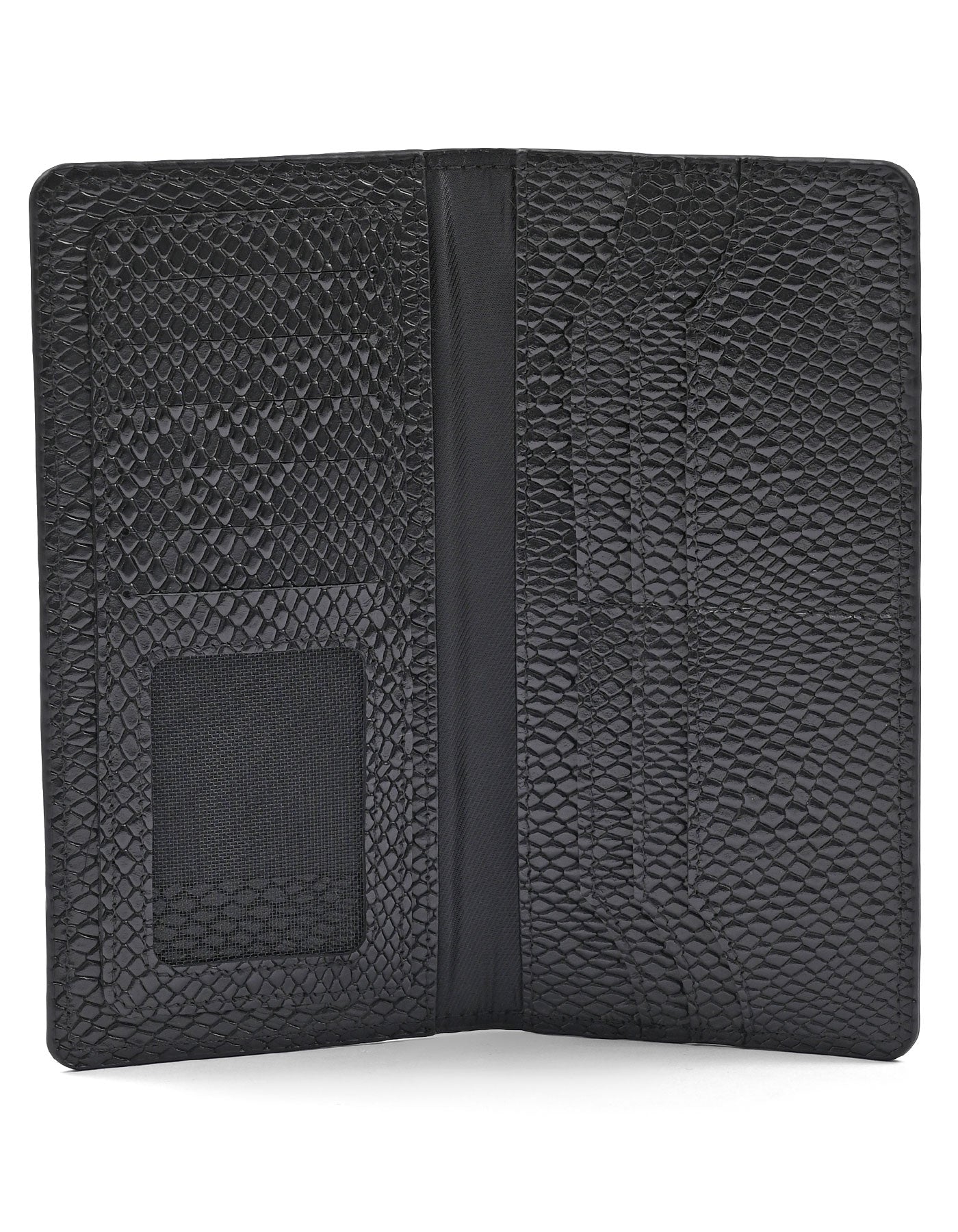 Black Texture 100% Leather Long Wallet