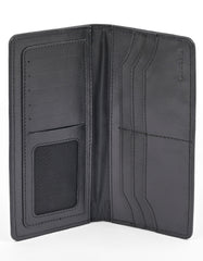 Black Plain 100% Leather Long Wallet