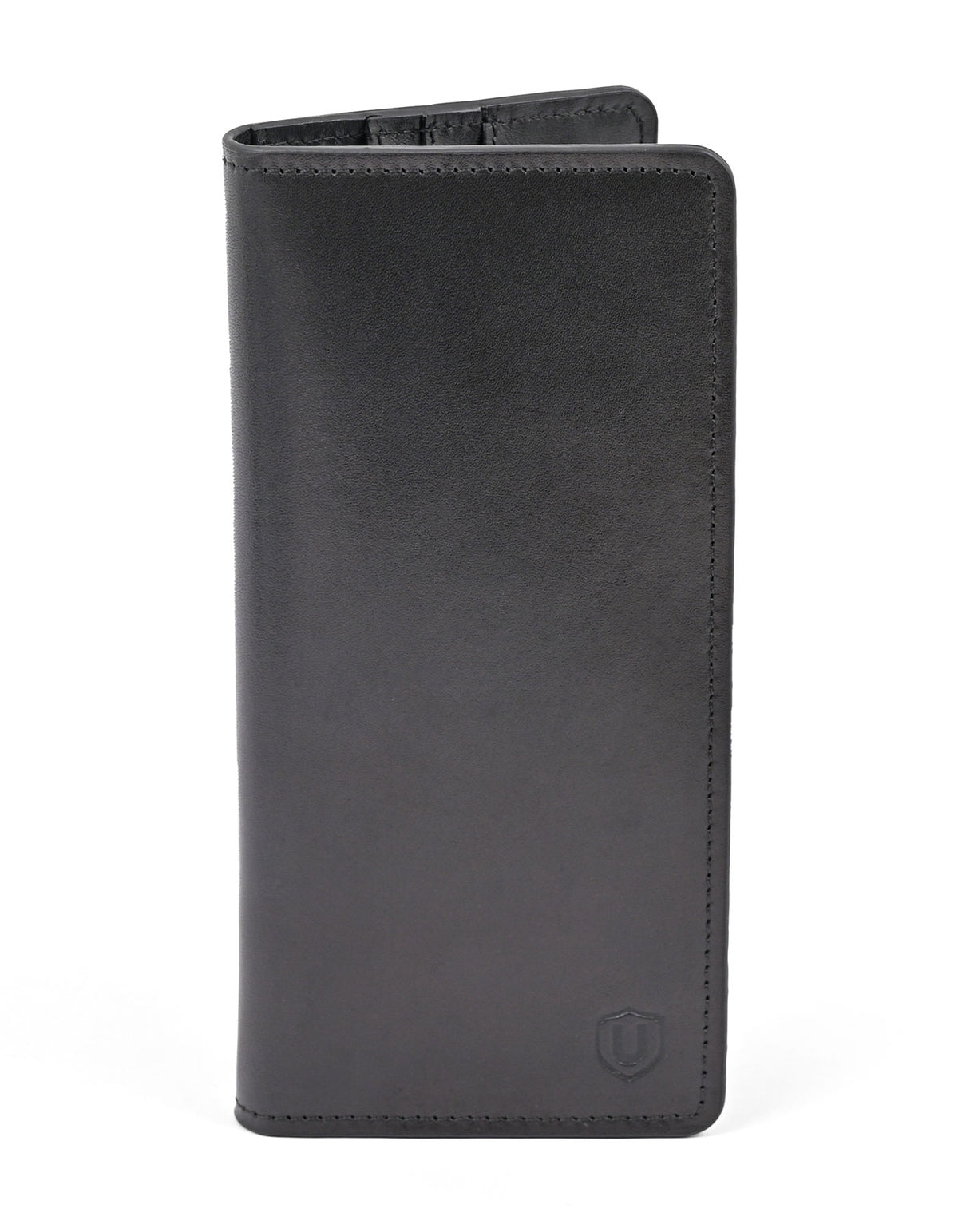 Black Plain 100% Leather Long Wallet