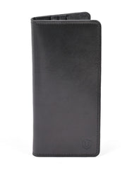 Black Plain 100% Leather Long Wallet
