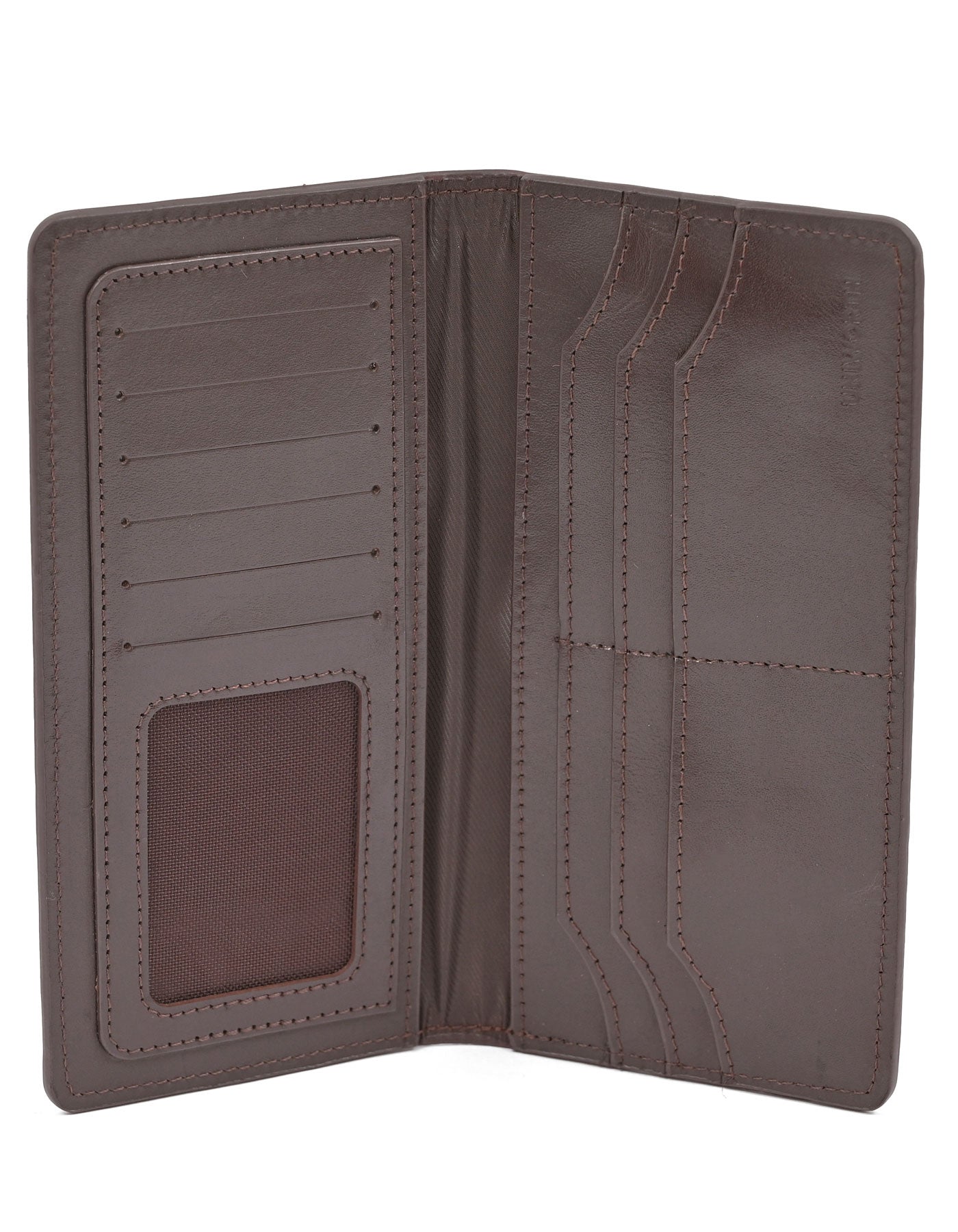 Brown Plain 100% Leather Long Wallet