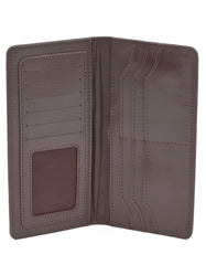 Brown Plain 100% Leather Long Wallet