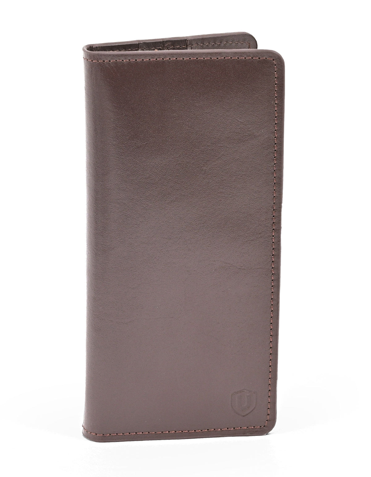 Brown Plain 100% Leather Long Wallet