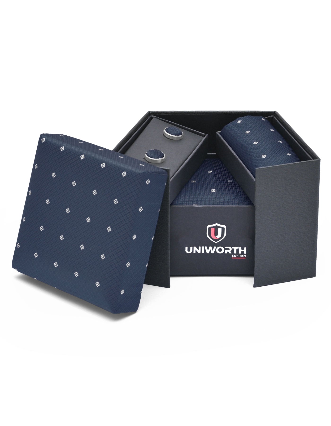 Navy Geometric Cufflink Tie Set