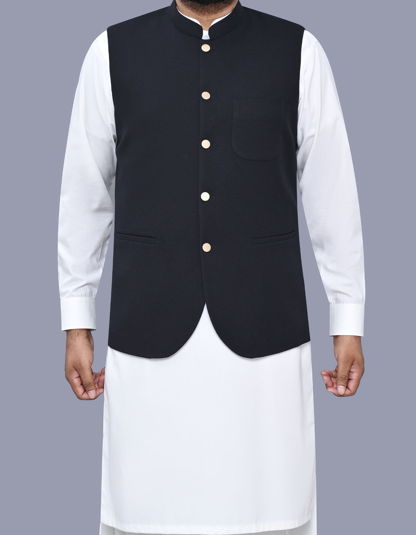 Black Plain Waist Coat WC2519-3S-34