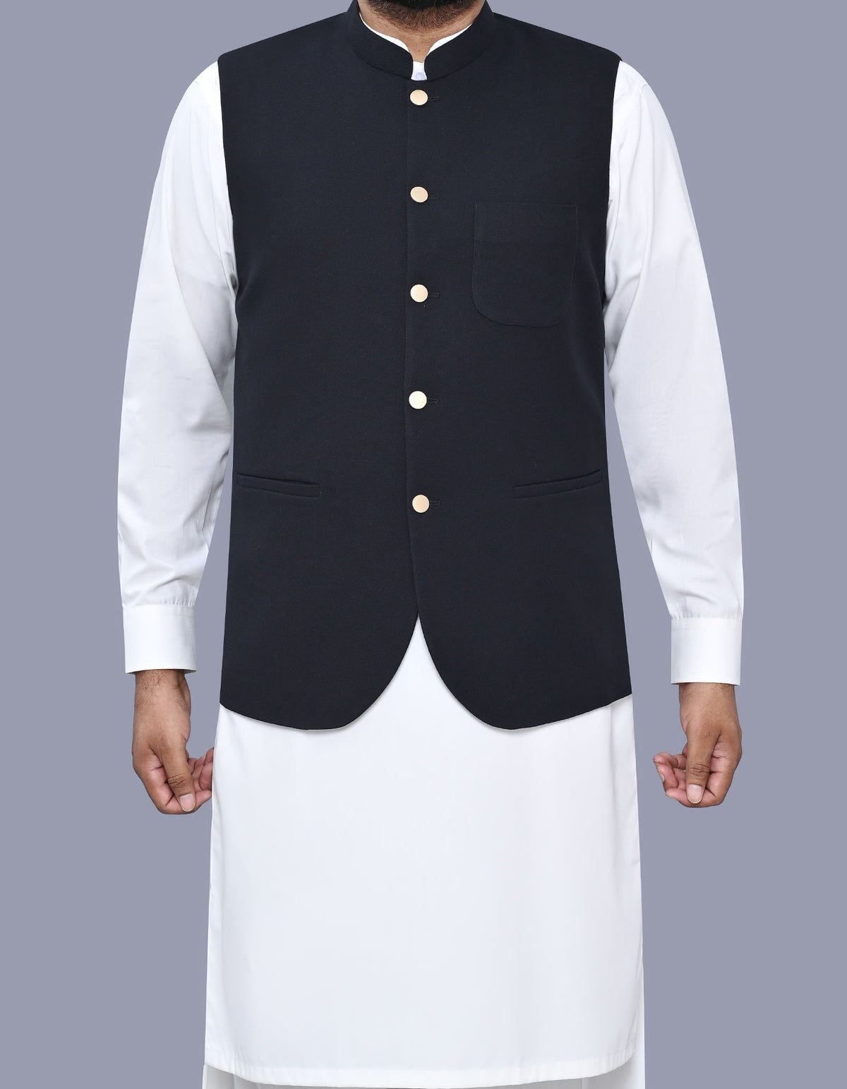 Black Plain Waist Coat WC2519-3S-34