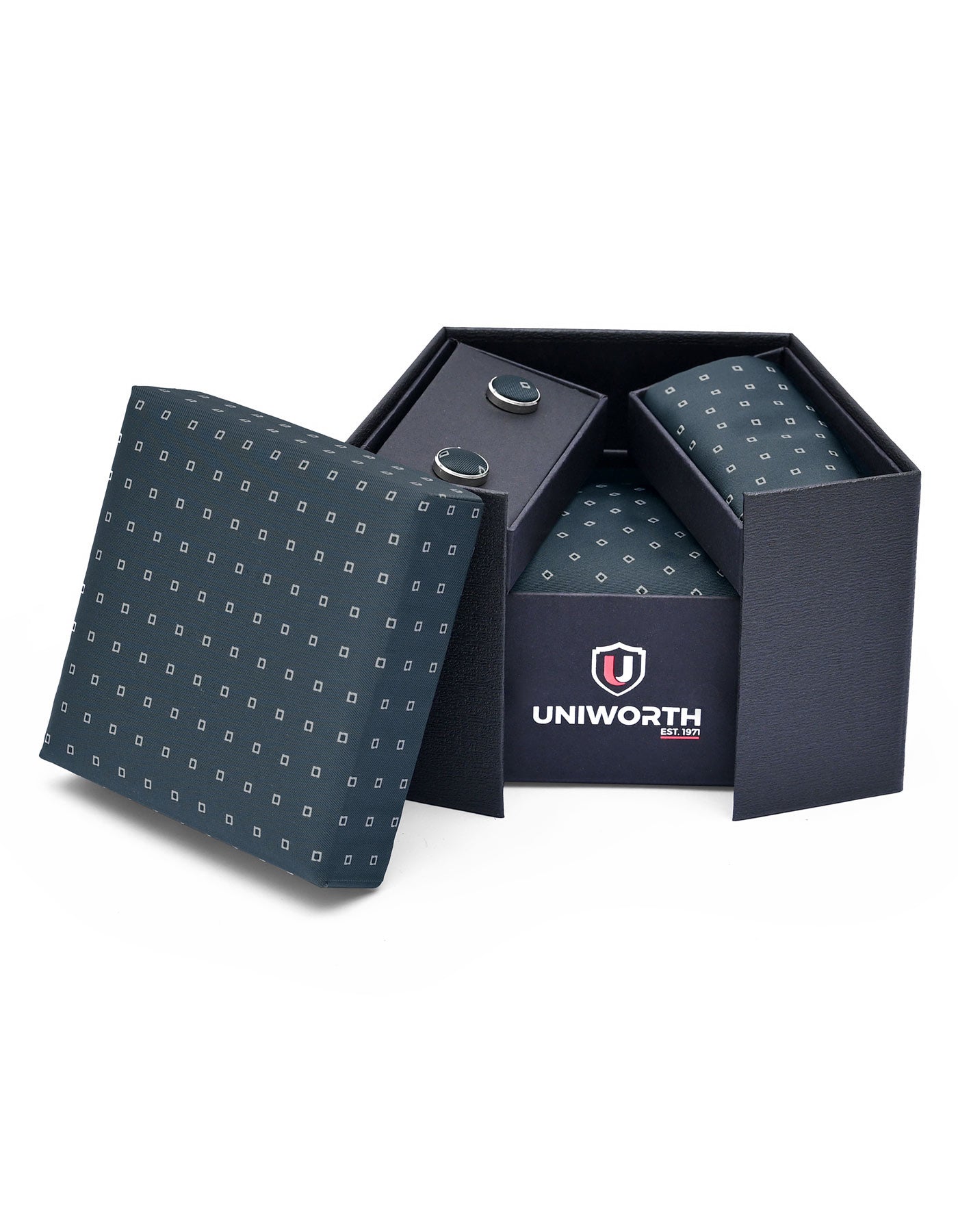 Charcoal Geometric Cufflink Tie Set