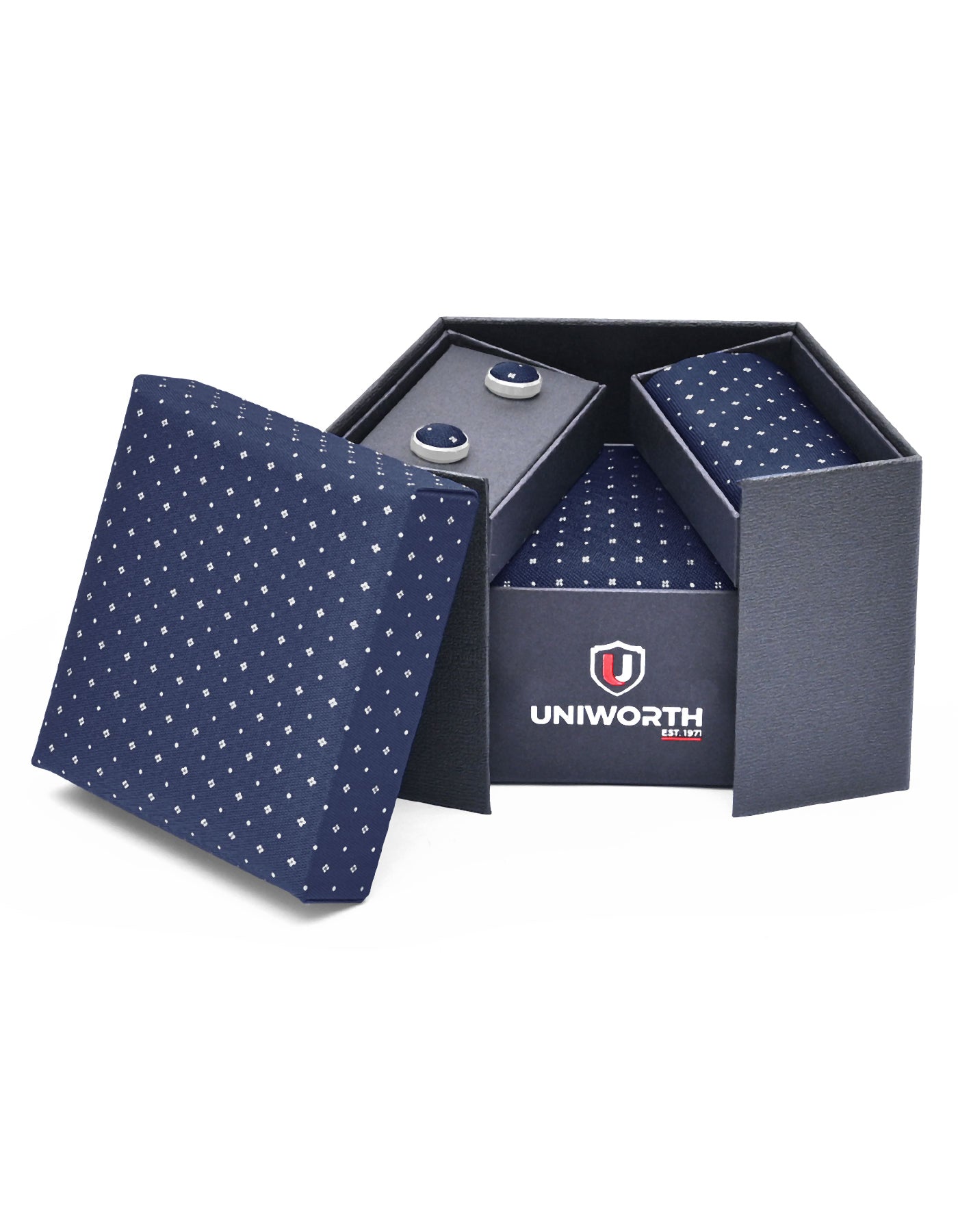 Navy Geometric Cufflink Tie Set