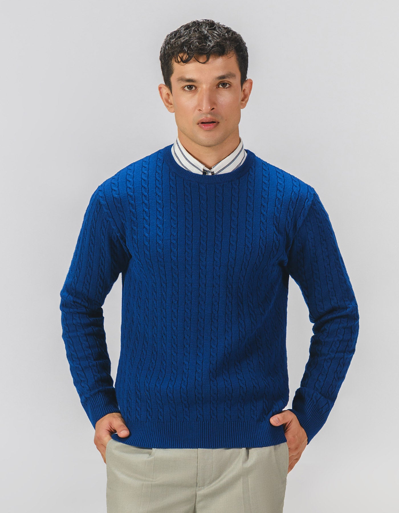 E Blue Texture Pull Over SFA2503-2-M