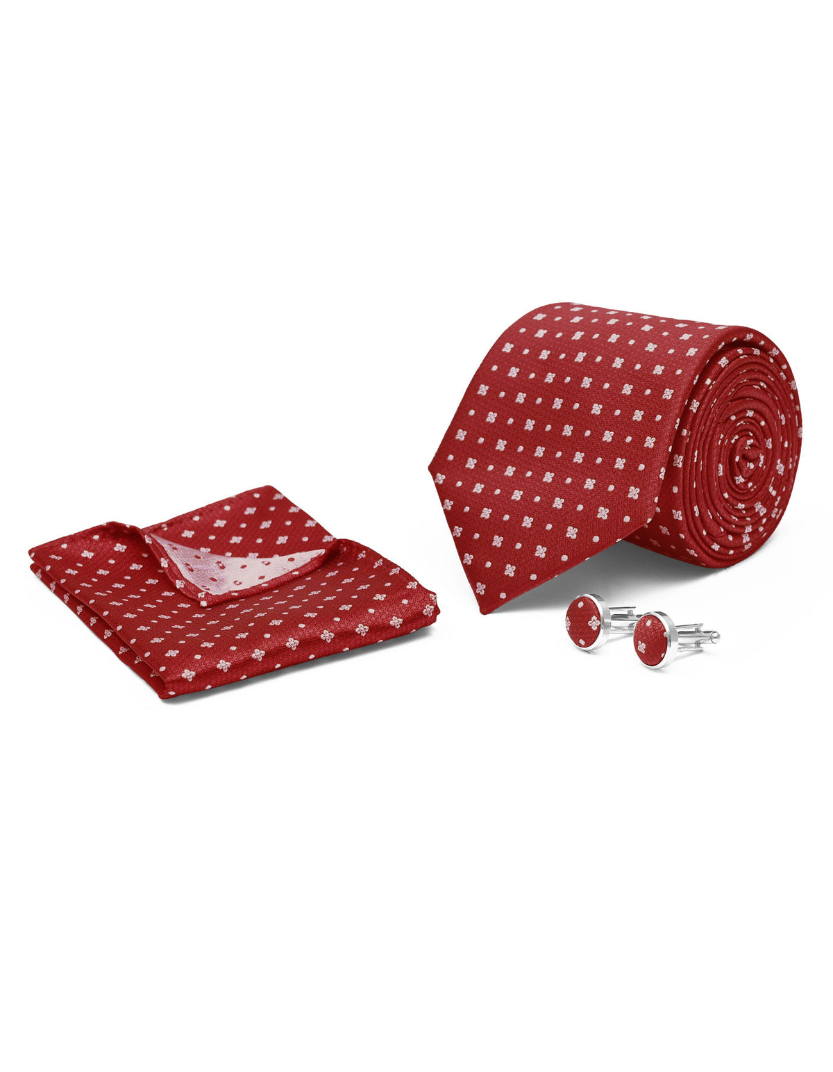 Maroon Geometric Cufflink Tie Set
