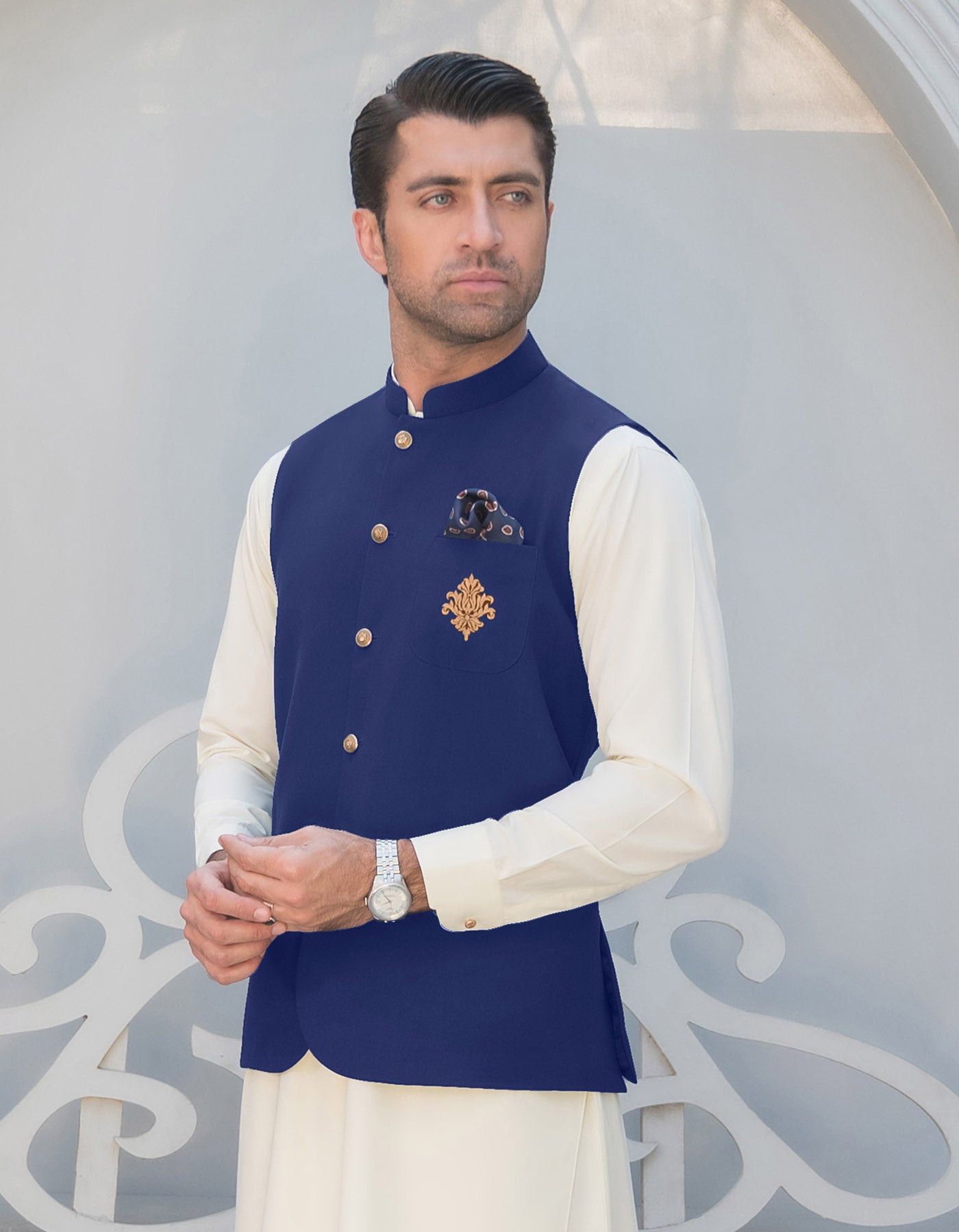 Blue Plain Waist Coat WC2314-3S-34