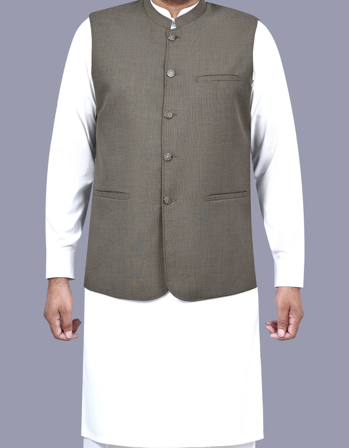 L Olive Texture Waist Coat WC2516-2S-34