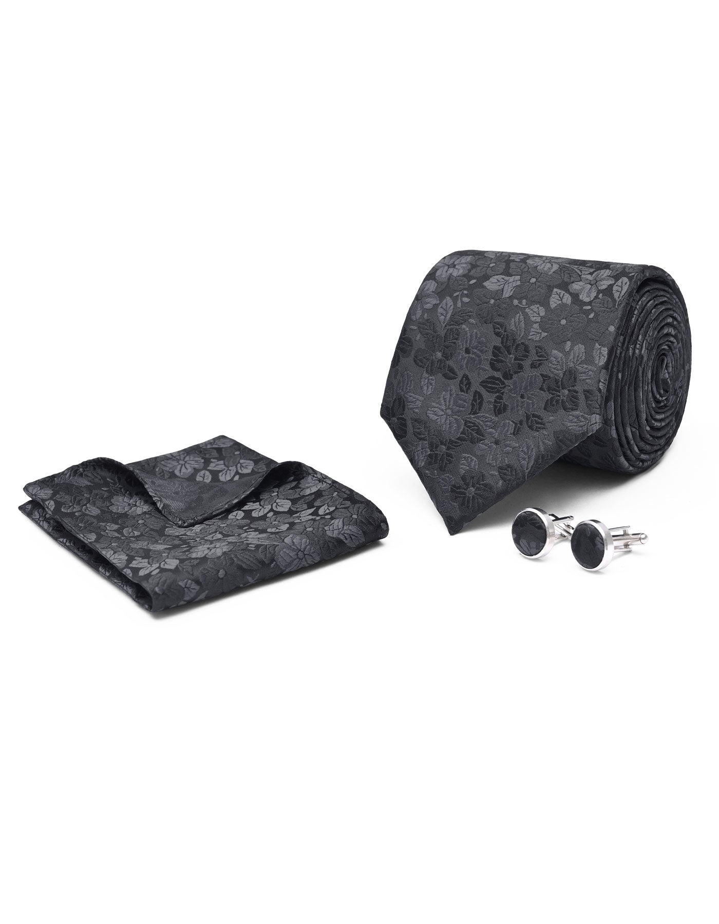 Black Floral Cufflink Tie Set