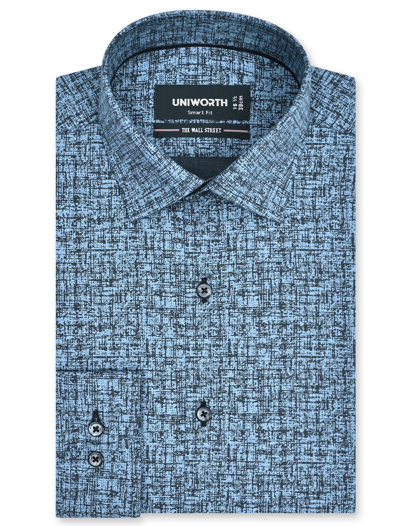 Printed Blue Tailored Smart Fit Shirt FS833-1SF-14.5