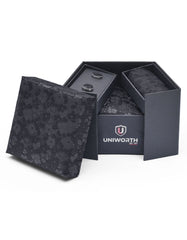 Black Floral Cufflink Tie Set