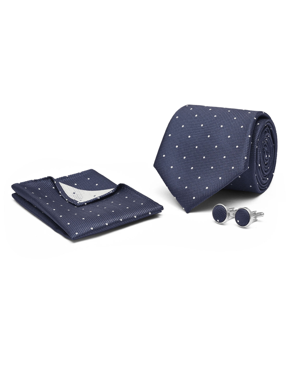 Navy Dotted Cufflink Tie Set