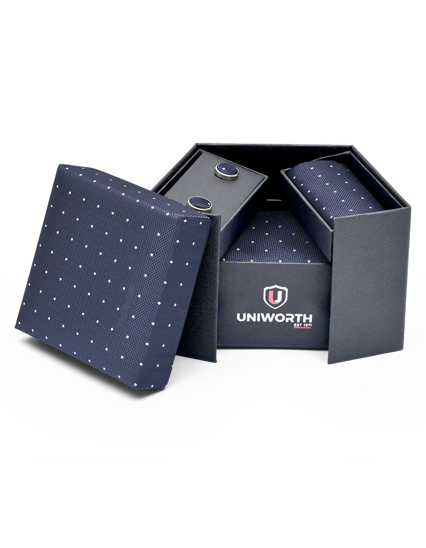 Navy Dotted Cufflink Tie Set