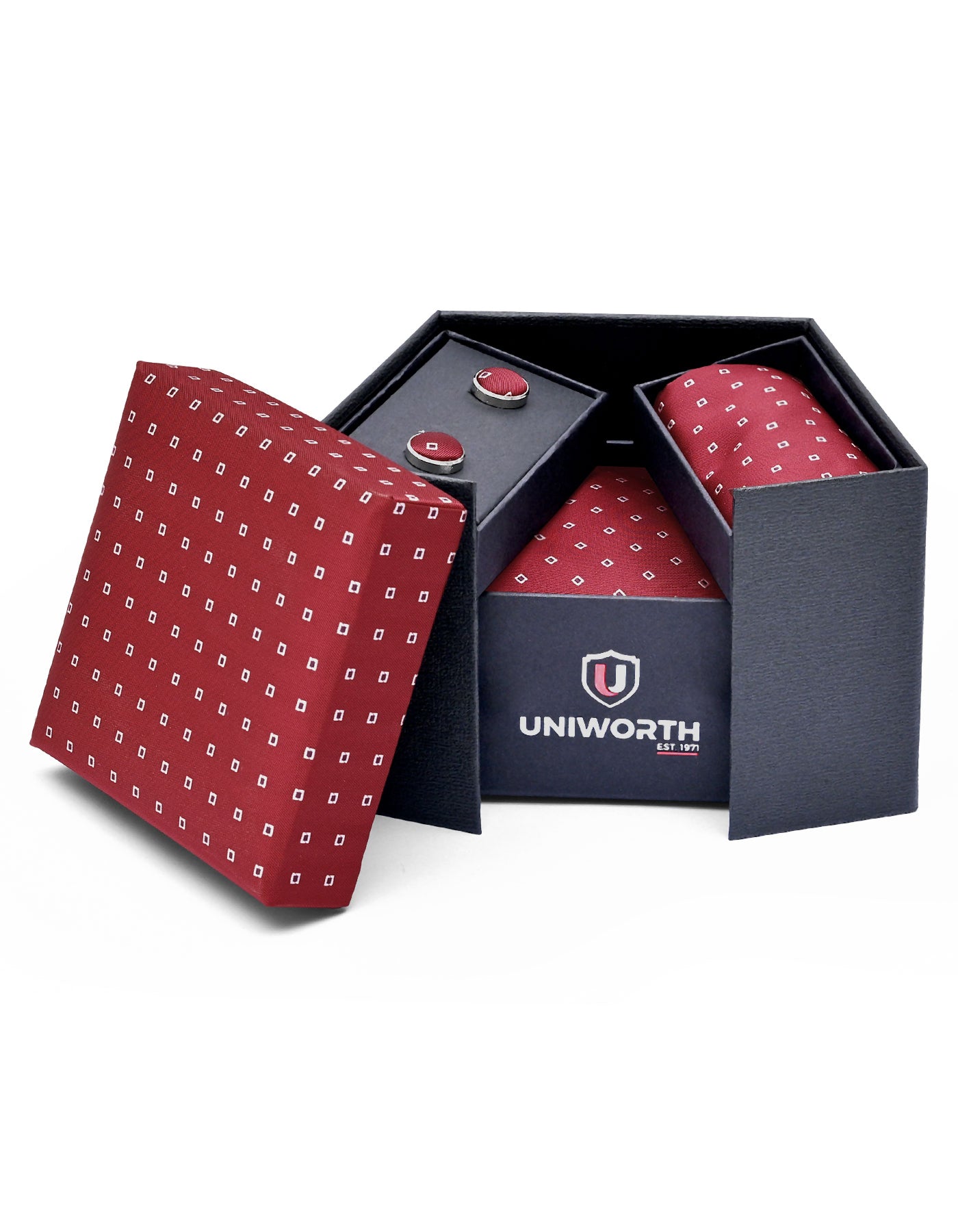 Maroon Geometric Cufflink Tie Set