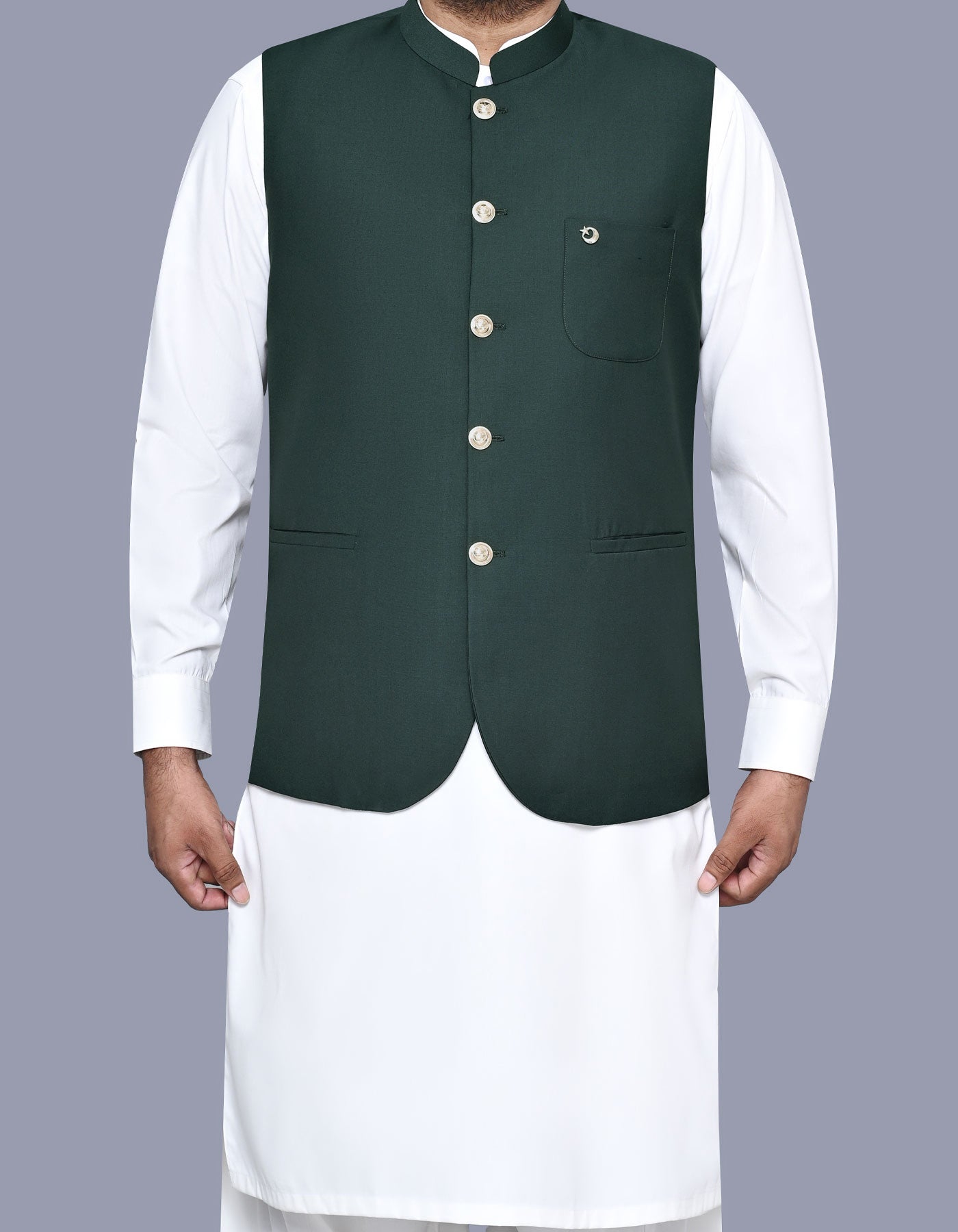D Green Plain Waist Coat WC2519-1C-34