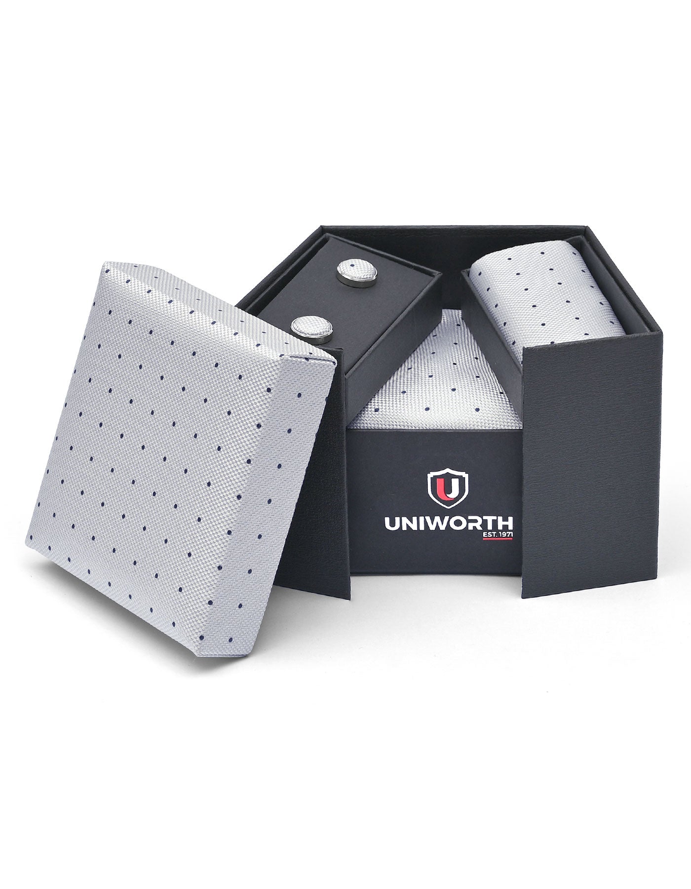 Silver Dotted Cufflink Tie Set