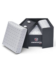 Silver Dotted Cufflink Tie Set
