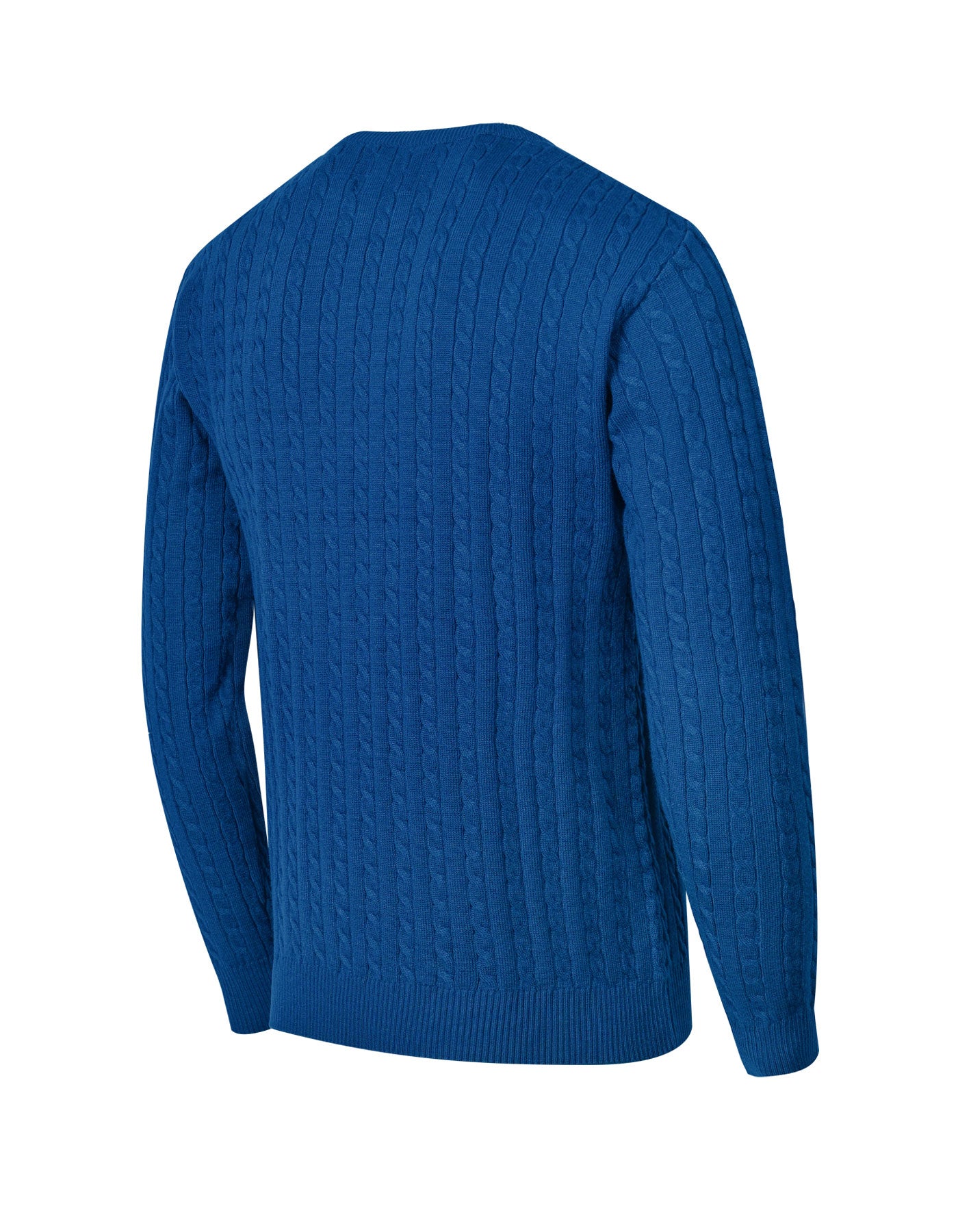 E Blue Cable Knit Crew Neck Sweater