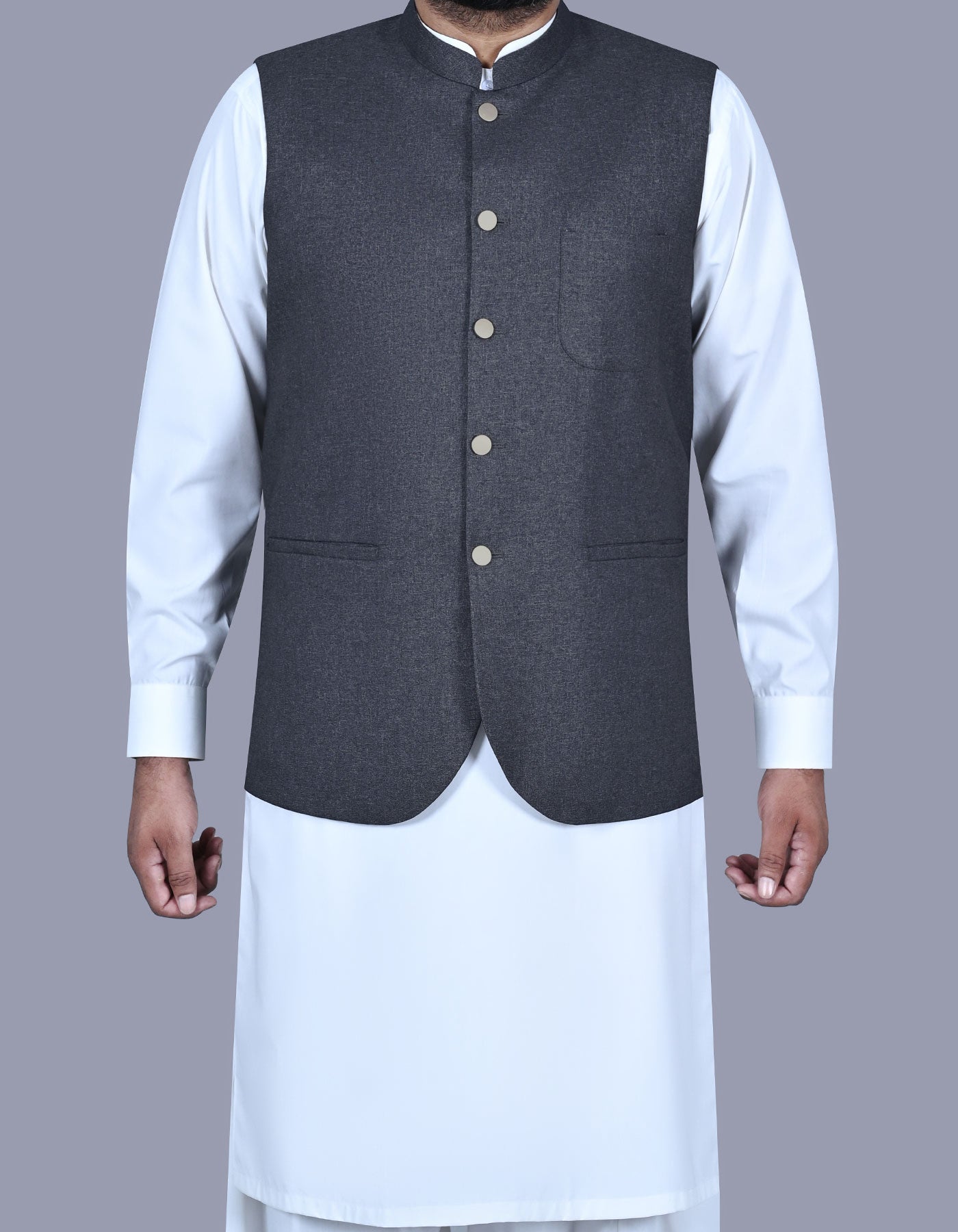 Charcoal Plain Waist Coat WC2519-6S-34
