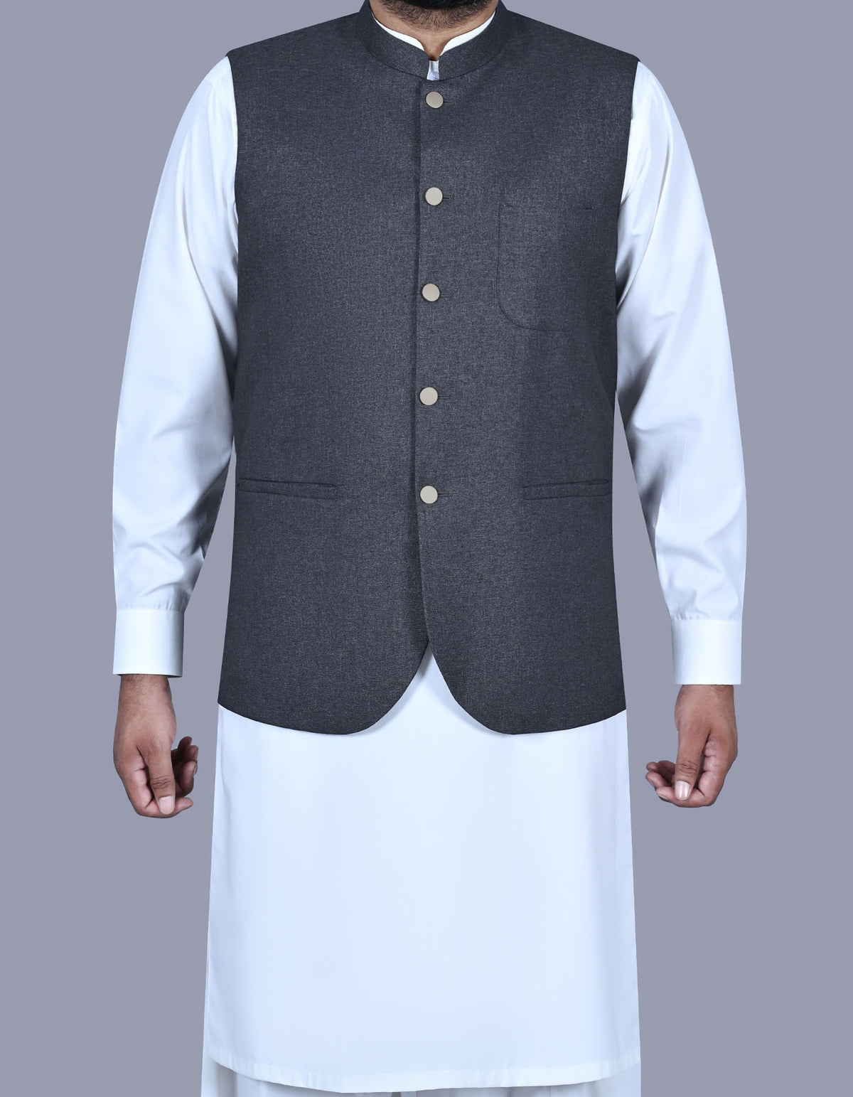 Charcoal Plain Waist Coat WC2519-6S-34