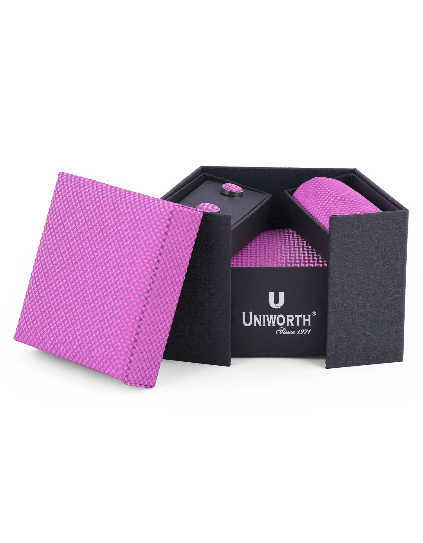 Pink Texture Cufflink Tie Set
