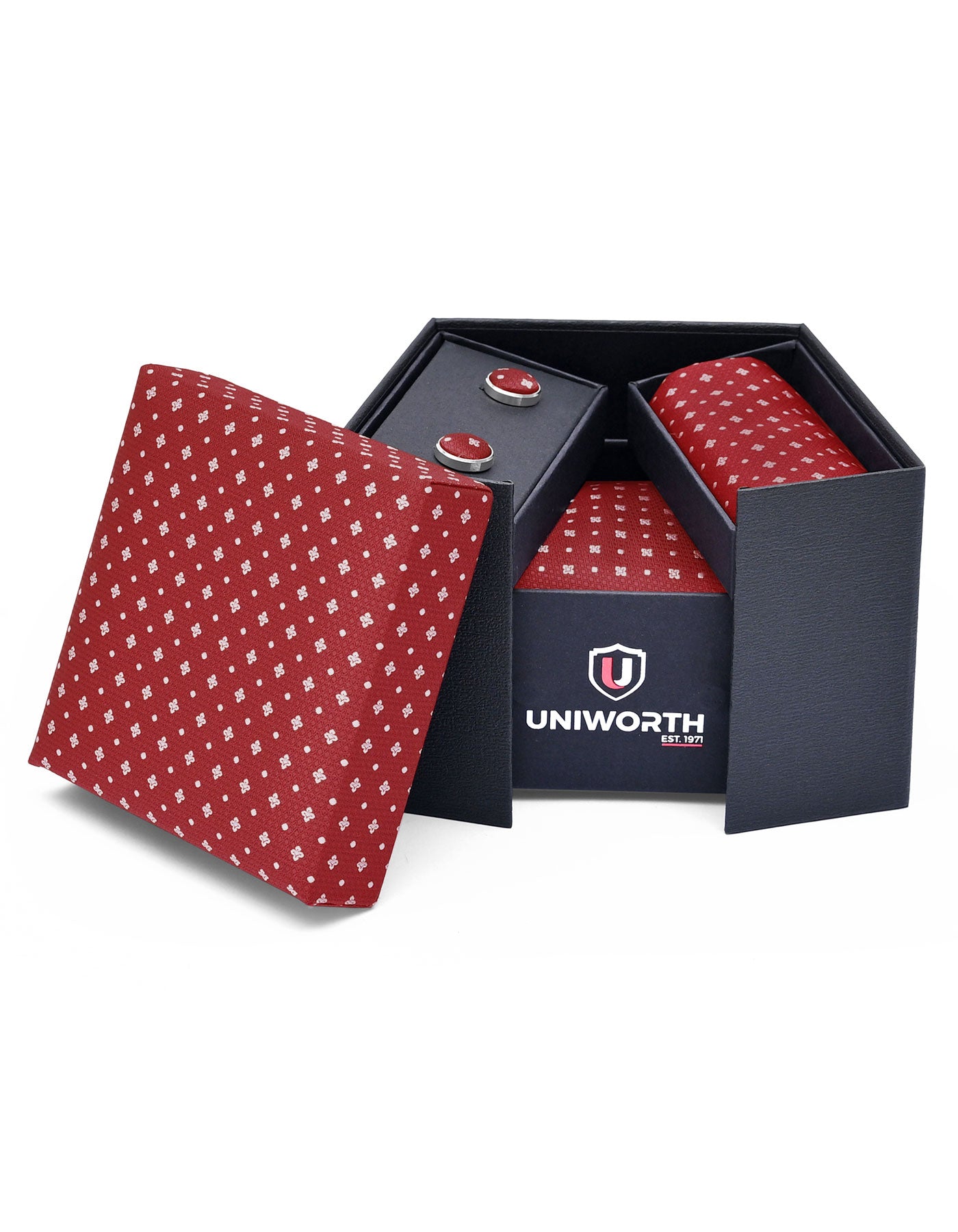 Maroon Geometric Cufflink Tie Set