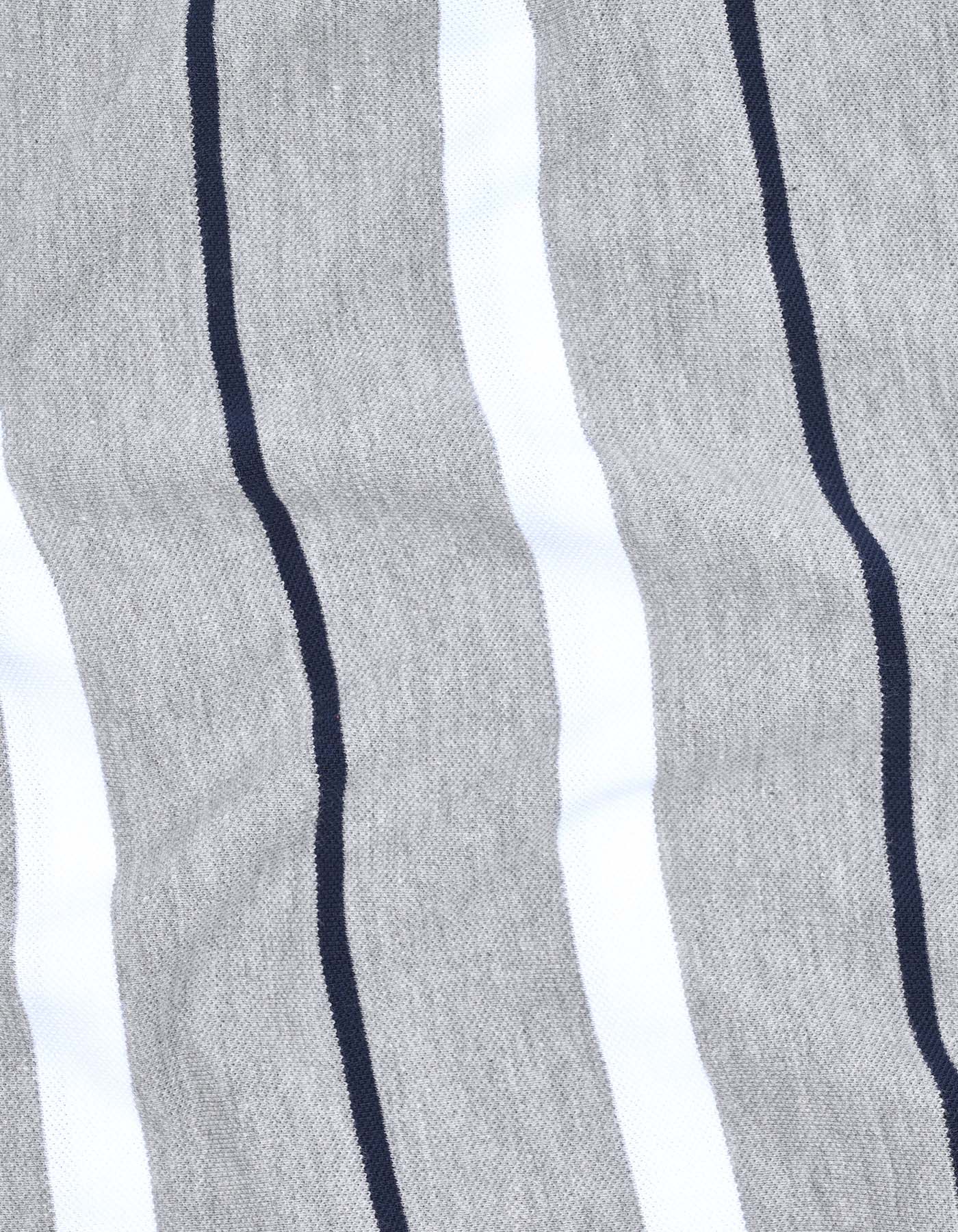 Heather Grey Stripe Pique Polo Shirt