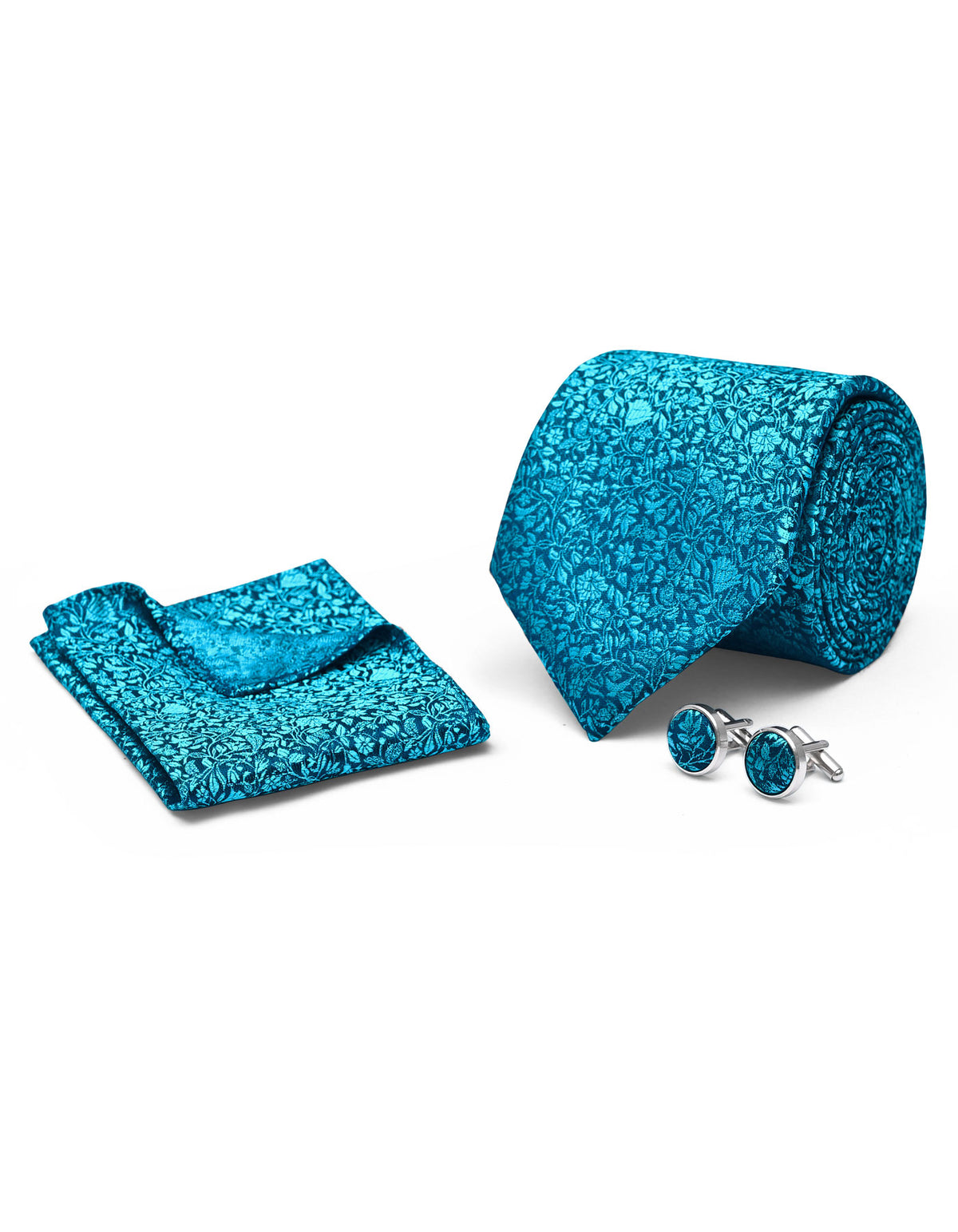 Turquoise Floral Cufflink Tie Set