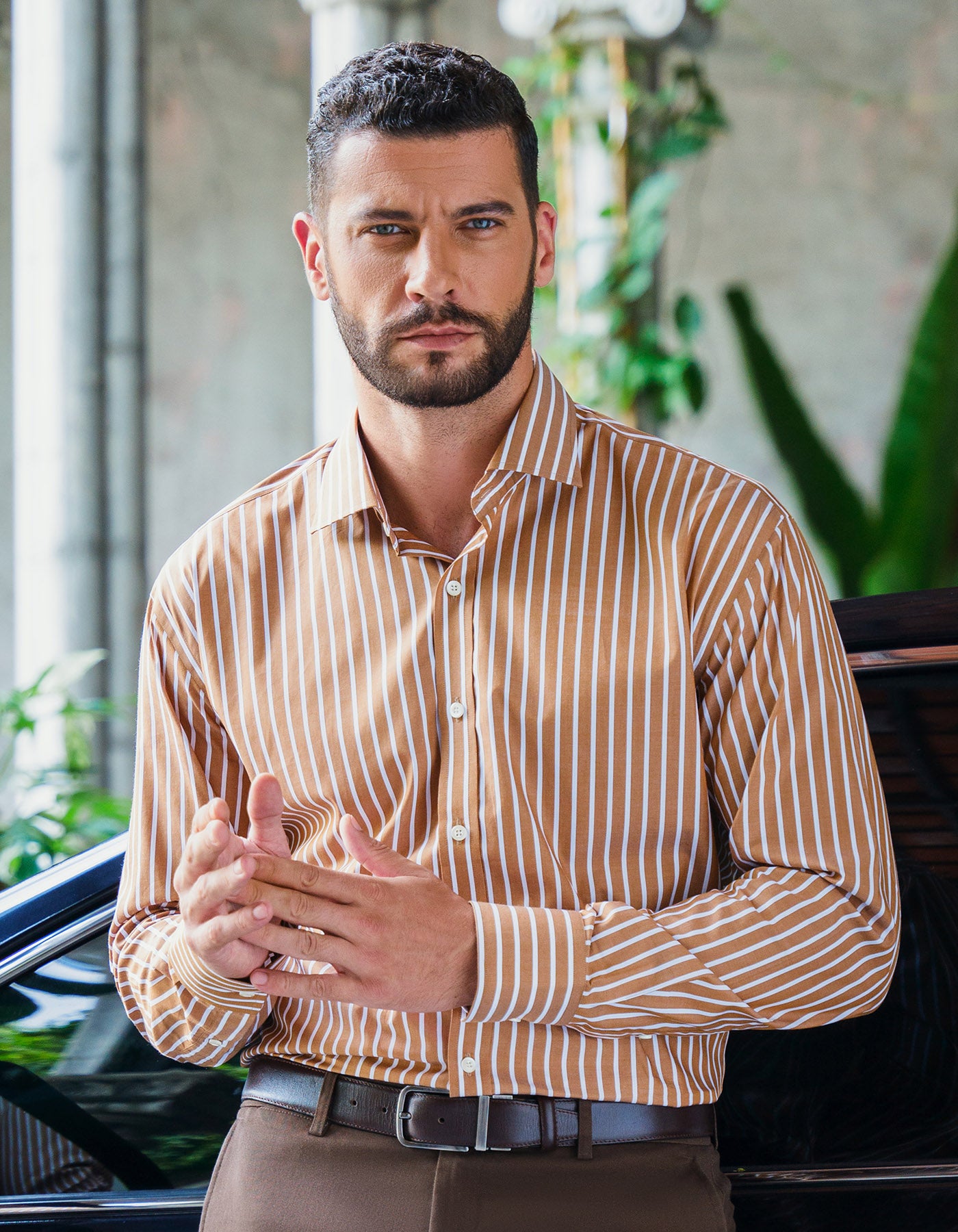 Stripe Mustard Classic Fit Shirt FS2767-1RF-14.5