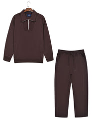 Brown Quarter-zip Collar Sweatshirt & Sweatpants Co-ord Set